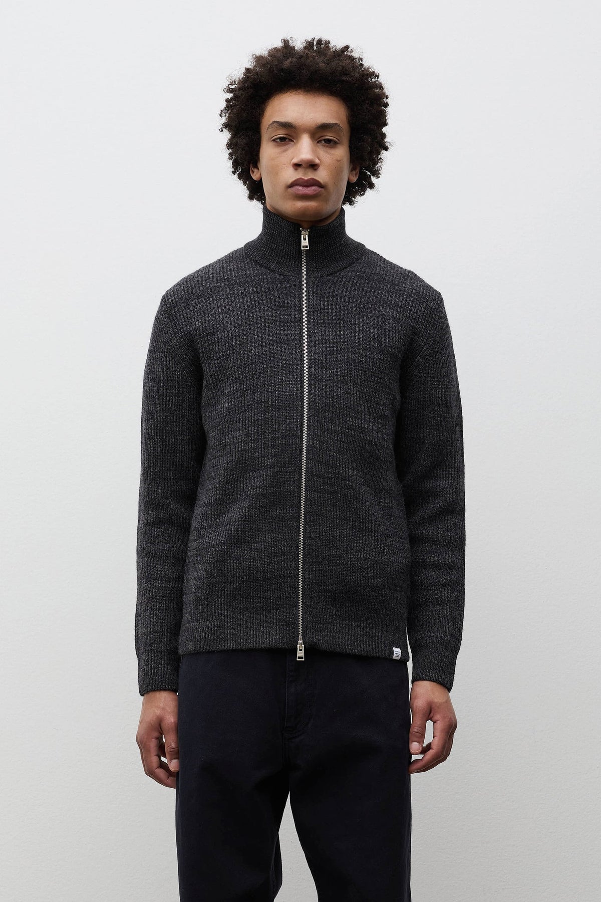 Norse Projects Hagen Wool Cotton Rib Full Zip Jacket Dark Grey Melange