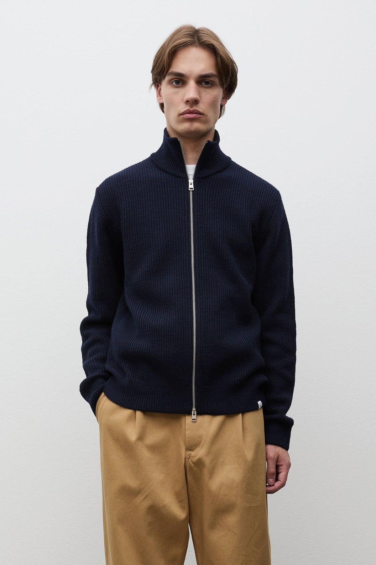 Norse Projects Hagen Wool Cotton Rib Full Zip Jacket Dark Navy