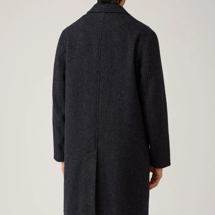 Sunspel Soft Tweed Overcoat Navy