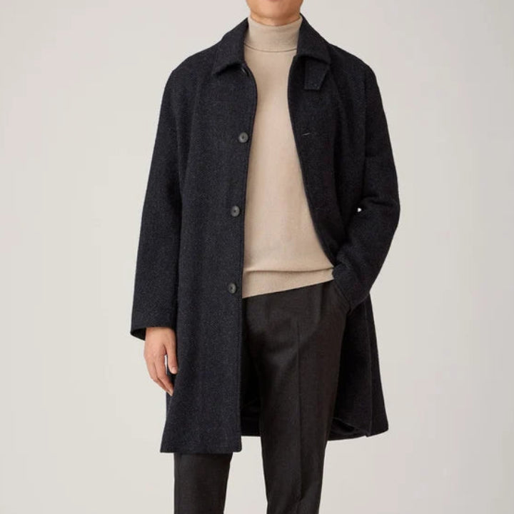 Sunspel Soft Tweed Overcoat Navy