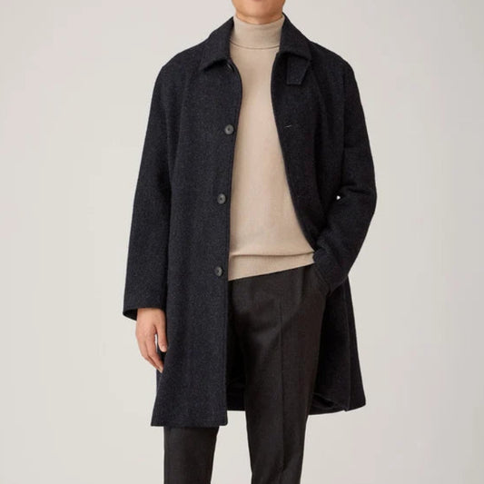 Sunspel Soft Tweed Overcoat Navy