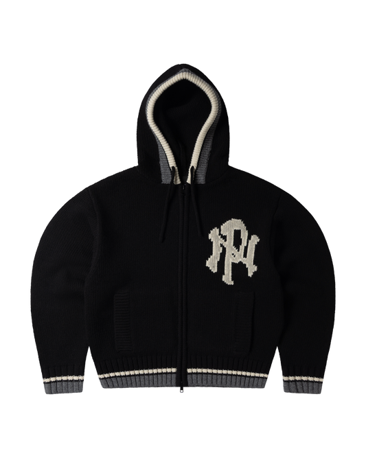 No Problemo NYP Zip Through Hooded Knit Black