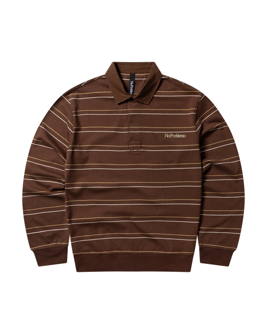 No Problemo Striped LS Rugby Shirt Brown