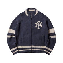 Load image into Gallery viewer, No Problemo NYP Varsity Zip Knit Jacket Navy
