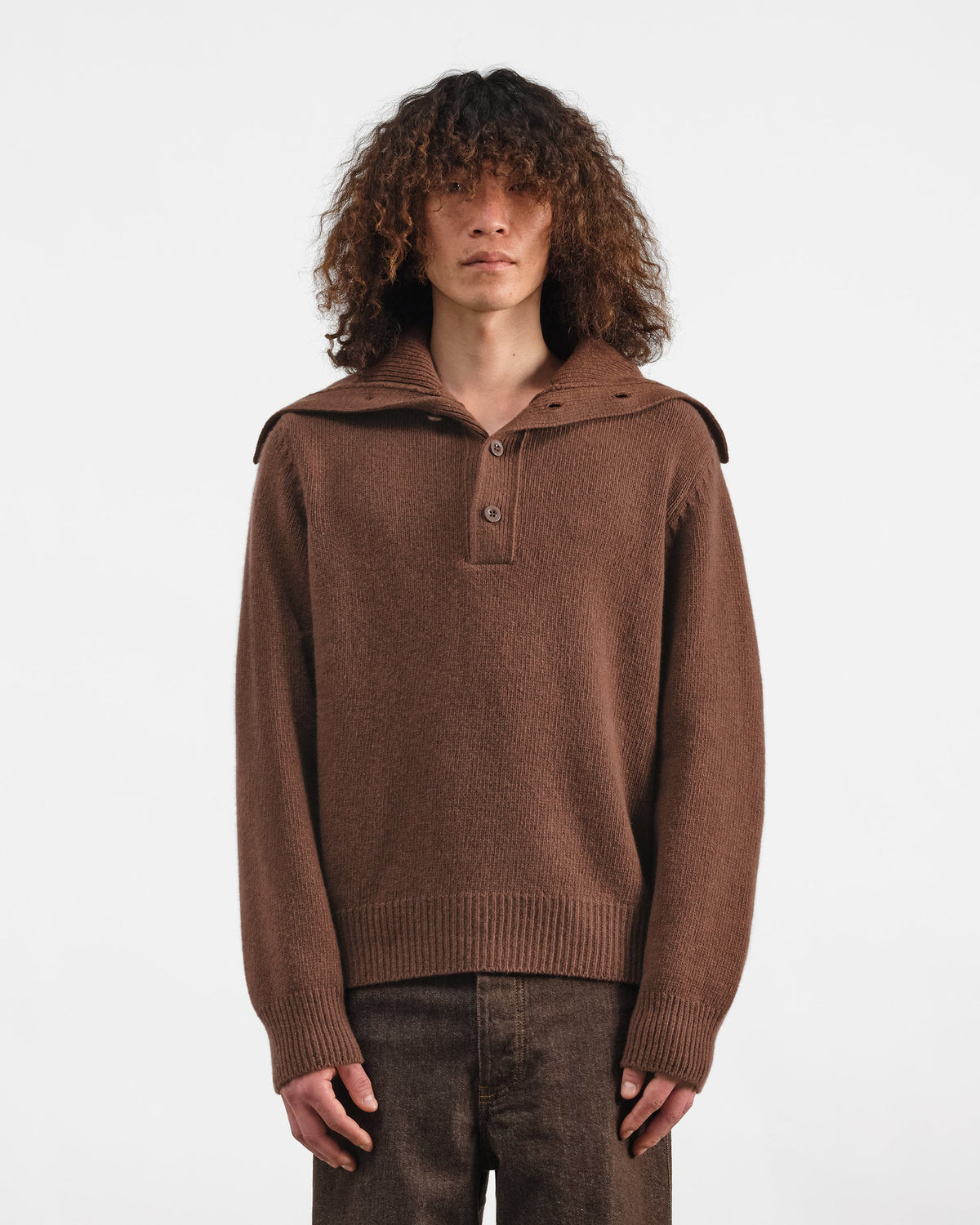 YMC Mens Runaway Neck Jumper Brown