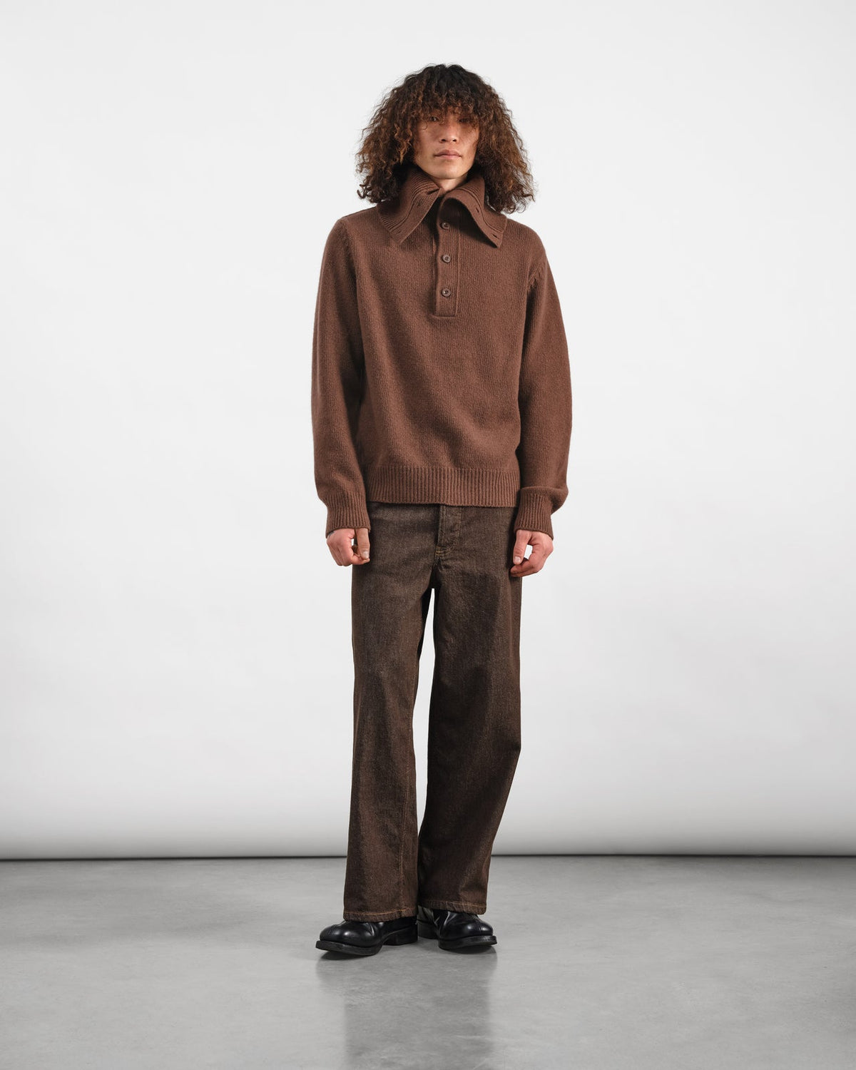 YMC Mens Runaway Neck Jumper Brown