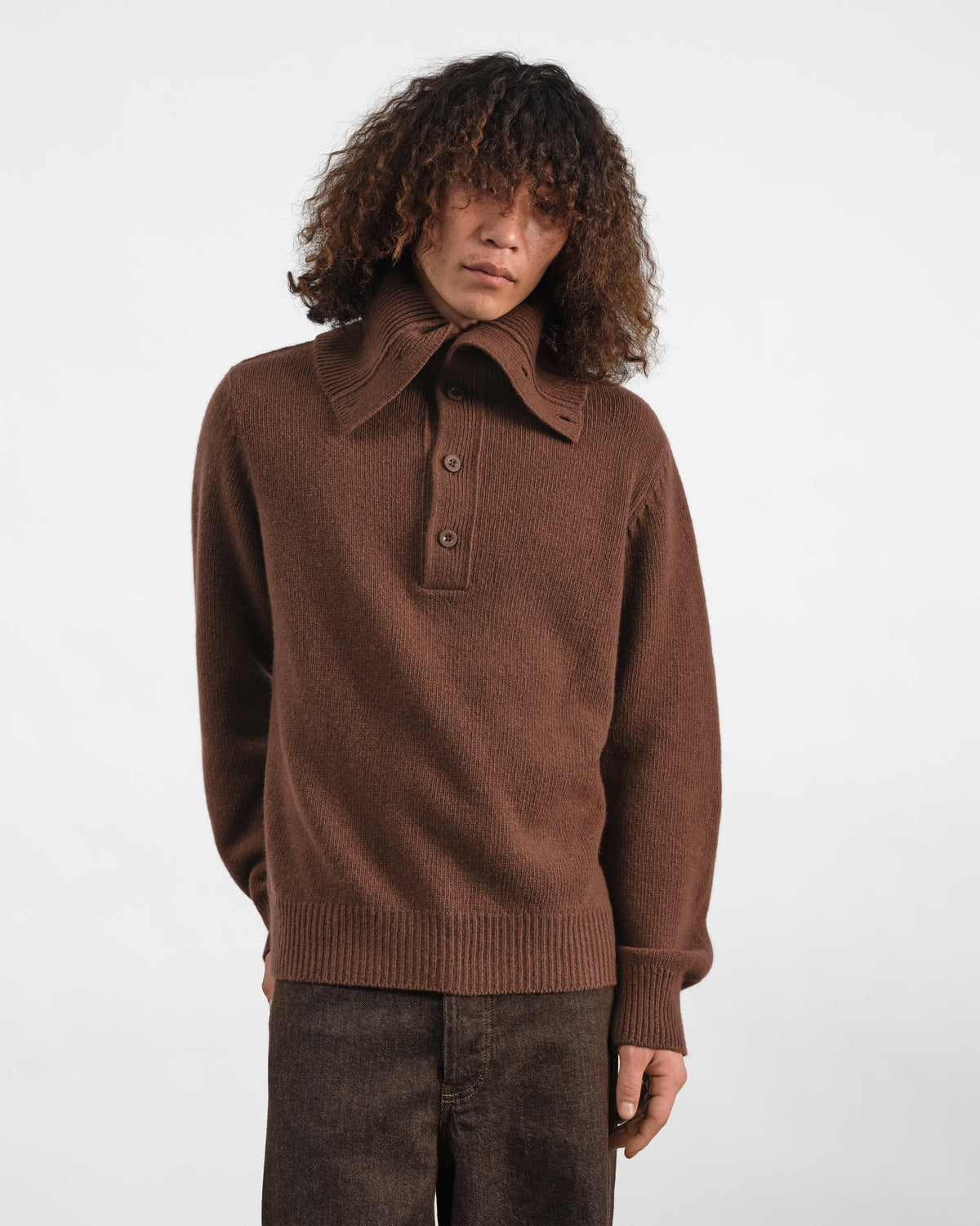YMC Mens Runaway Neck Jumper Brown