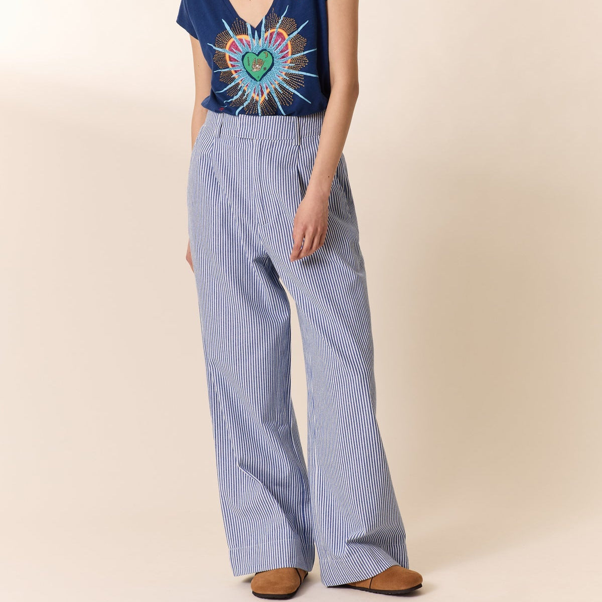 Leon & Harper Pasha Striped Pants Blue