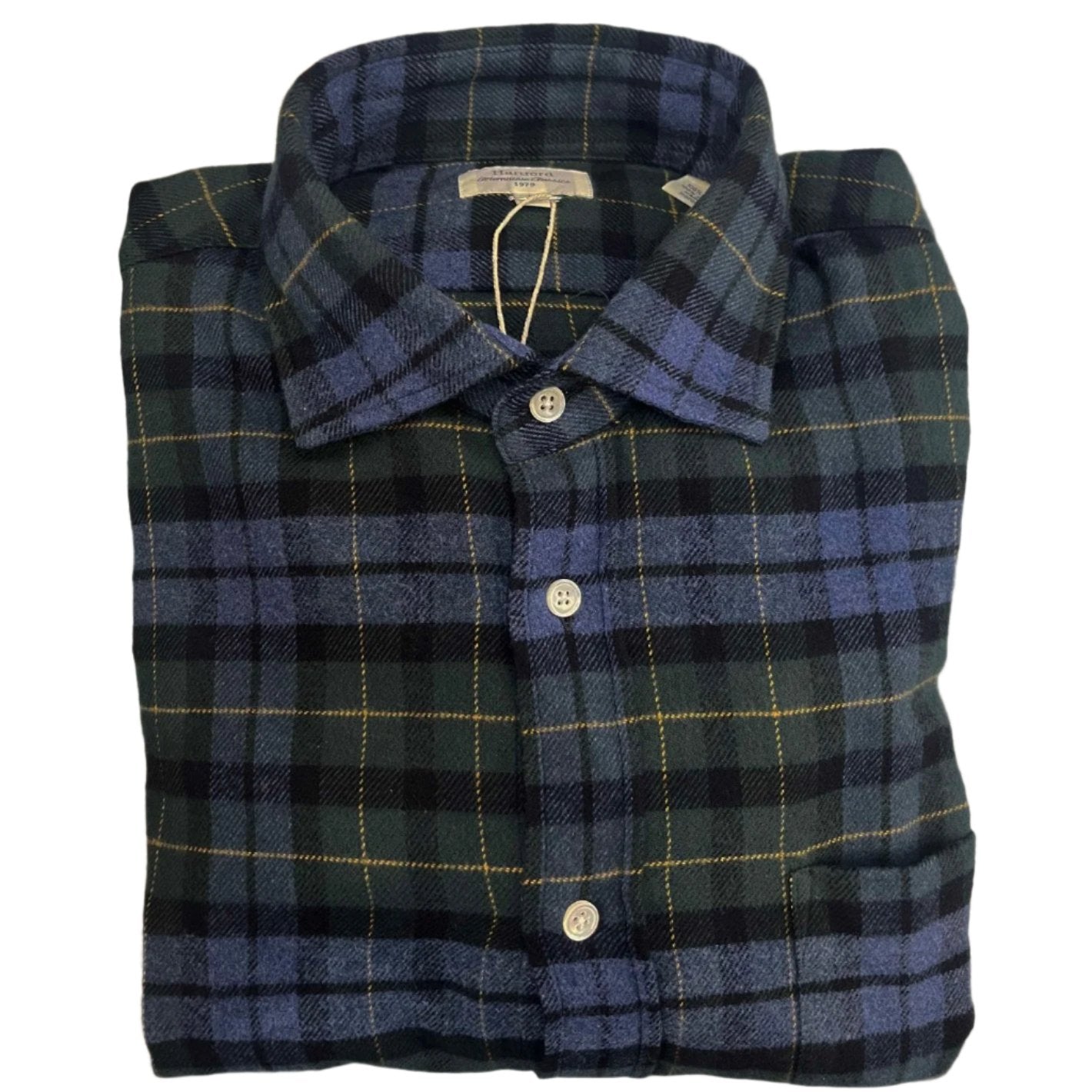 Hartford Paul Woven Mens Shirt Denim / Green Check