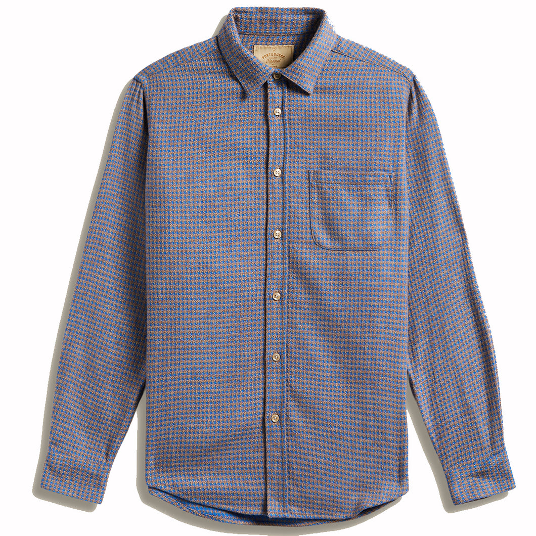 Portuguese Flannel Abstract Pied Poule LS Shirt Blue