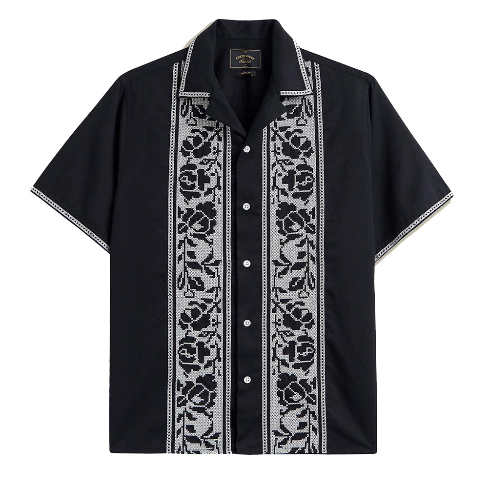 Portuguese Flannel SS Cross Stitch Shirt Black
