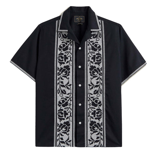 Portuguese Flannel SS Cross Stitch Shirt Black
