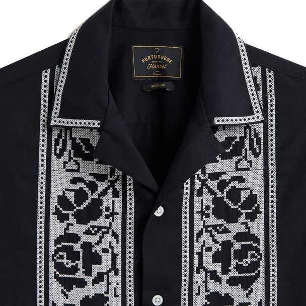 Portuguese Flannel SS Cross Stitch Shirt Black
