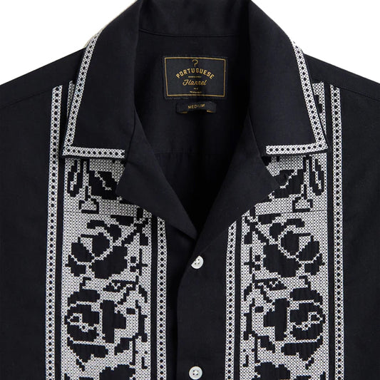 Portuguese Flannel SS Cross Stitch Shirt Black