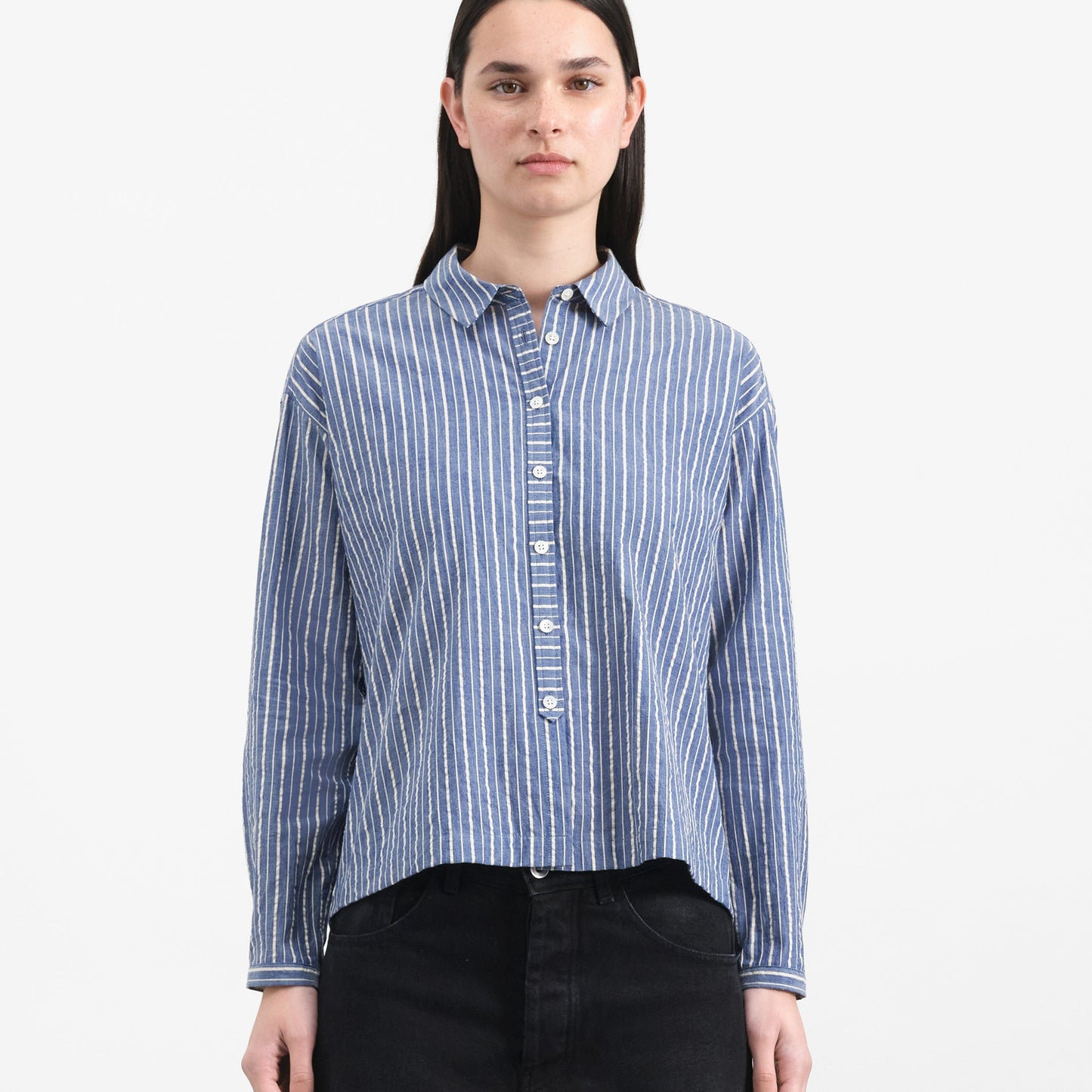 YMC Marianne LS Shirt Navy/Natural
