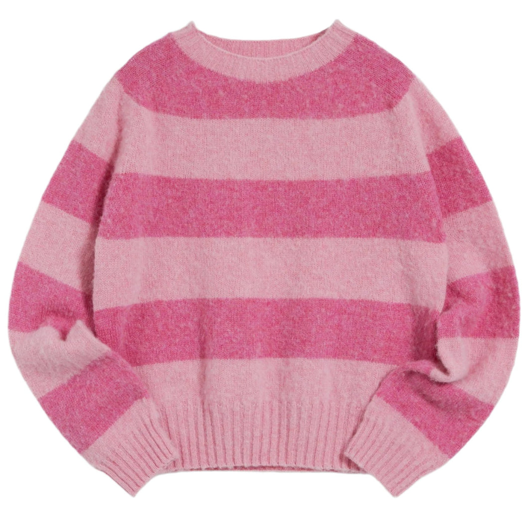 YMC Jets Stripe Crew Knit Pink Stripe