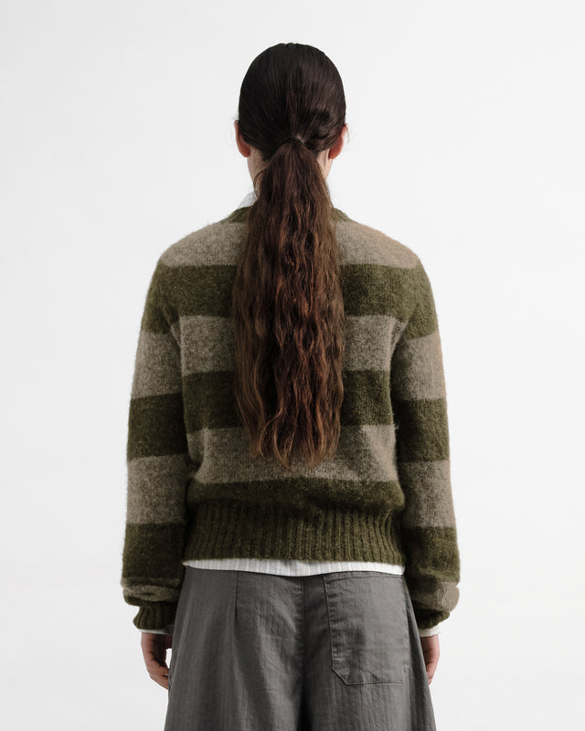 YMC Jets Stripe Crew Knit Green / Brown