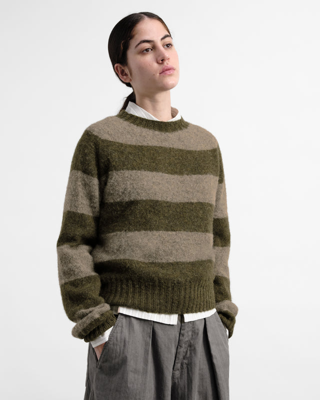 YMC Jets Stripe Crew Knit Green / Brown