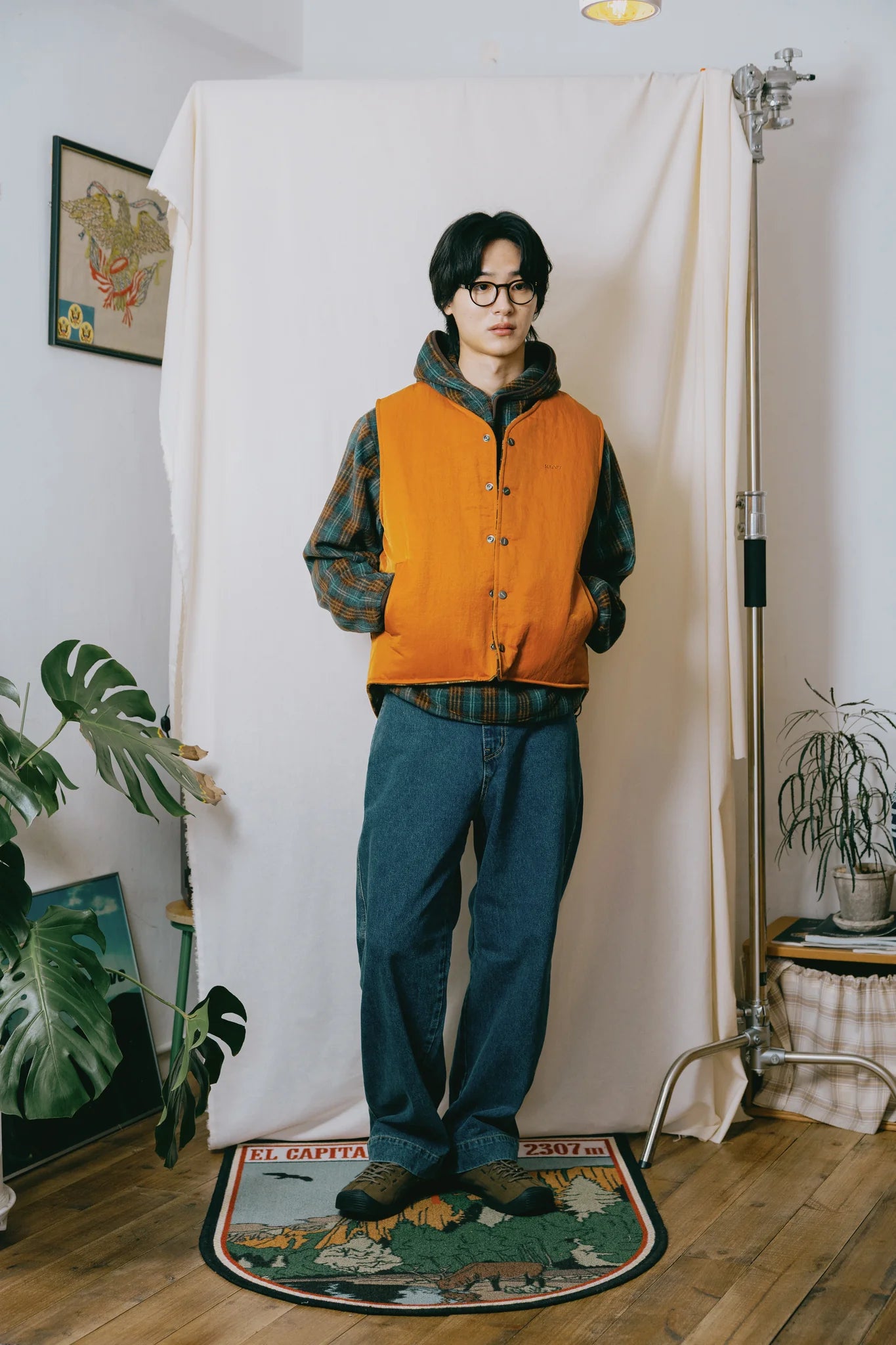 Kappy Reversible Nylon Check Vest Orange