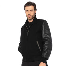 Load image into Gallery viewer, Schott LC YALE Leather/Wool Varsity Jacket Black / Black
