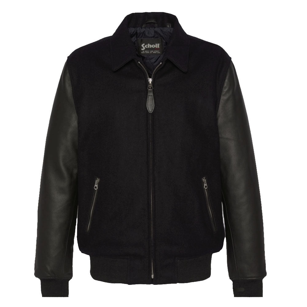 Schott LC YALE Leather/Wool Varsity Jacket Black / Black