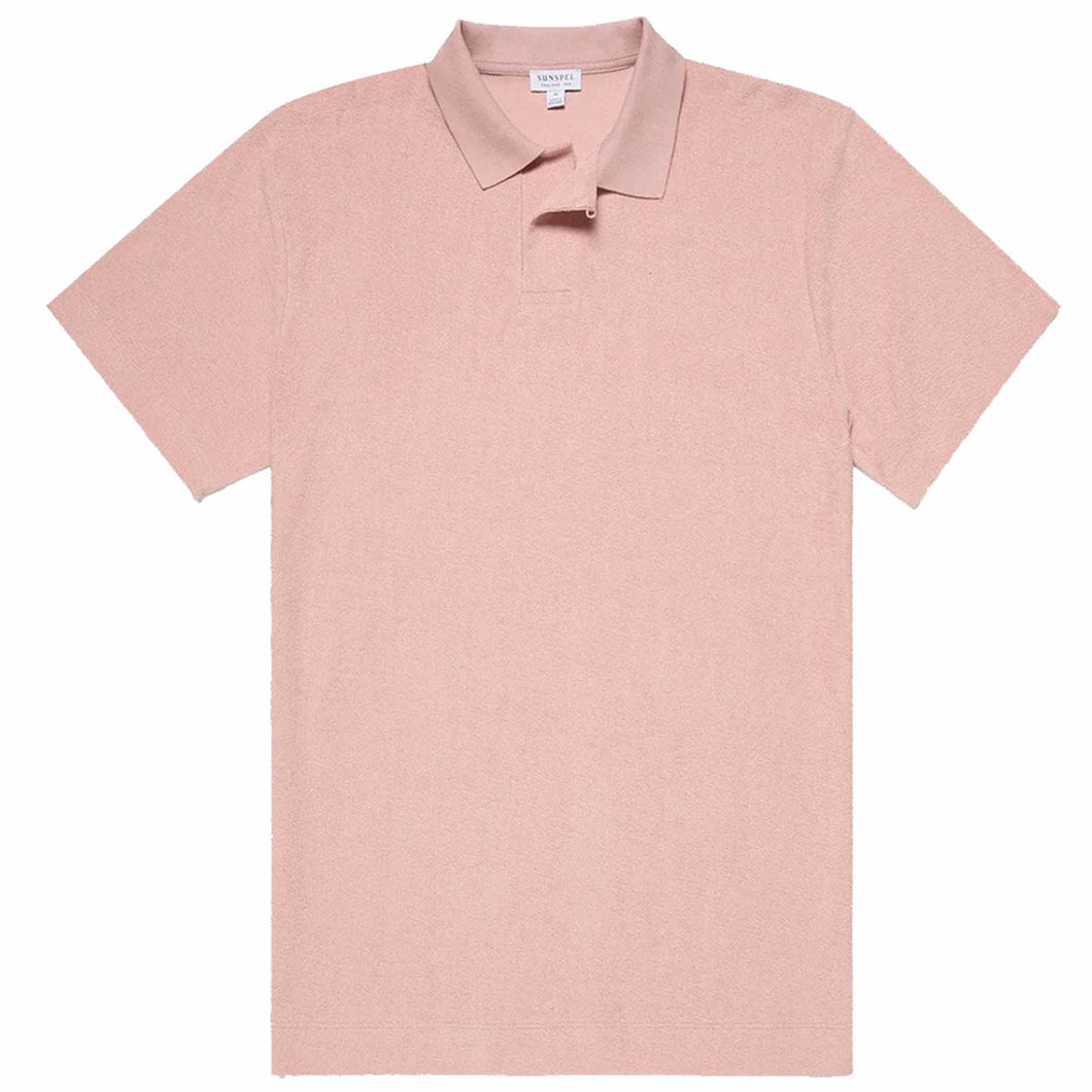Sunspel Towelling Polo Shirt Shell Pink