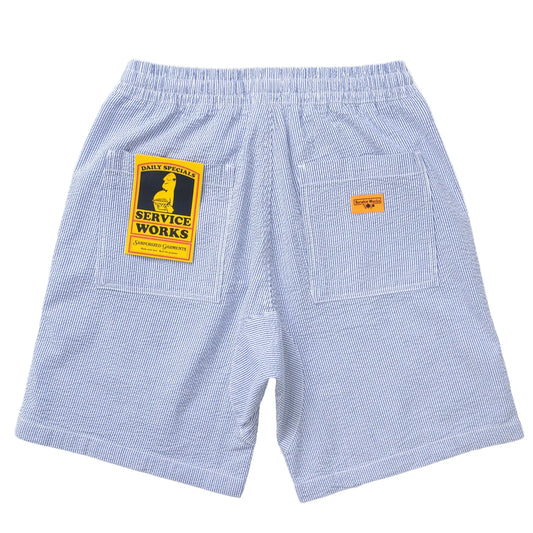 Service Works Seersucker Chef Shorts Dark Navy Stripe