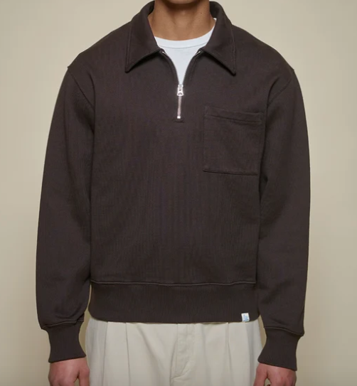 Merz b. Schwanen ZIP03 Half Zip Polo Sweat Espresso