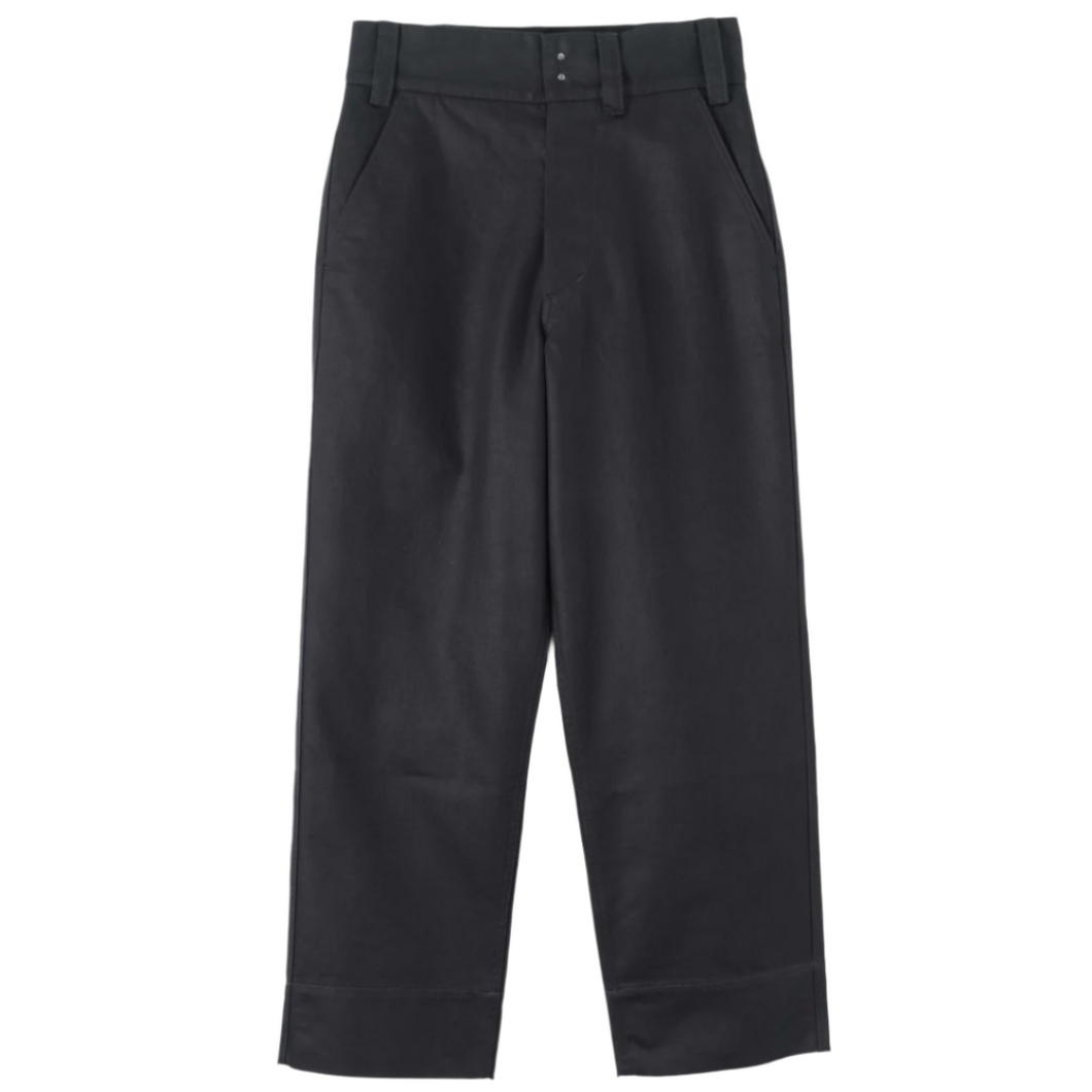 MHL Wide Waistband Trouser Matt Cotton Drill Off Black