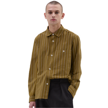 Load image into Gallery viewer, MHL Overall Shirt  Offset Cotton Stripe Light Olive / Off White
