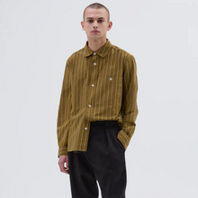 Load image into Gallery viewer, MHL Overall Shirt  Offset Cotton Stripe Light Olive / Off White
