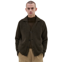 Load image into Gallery viewer, MHL Collared Cardigan Virgin Wool Dark Olive
