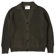 Load image into Gallery viewer, MHL Collared Cardigan Virgin Wool Dark Olive
