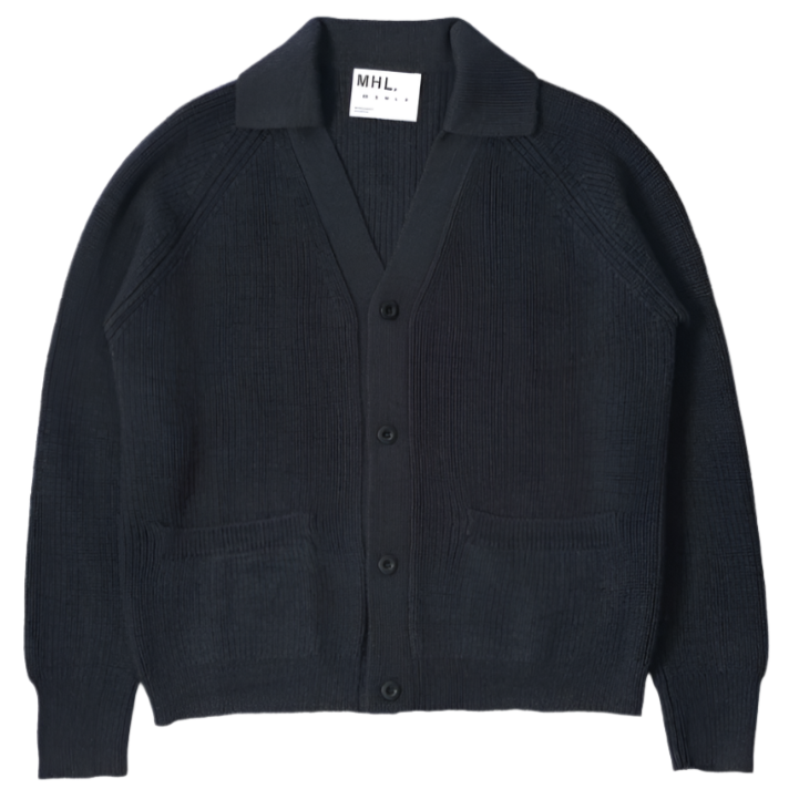 MHL Collared Cardigan Virgin Wool Ink