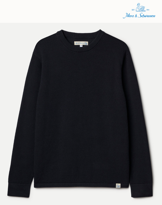 Merz b. Schwanen Lightweight Waffle Knit Sweater Dark Navy
