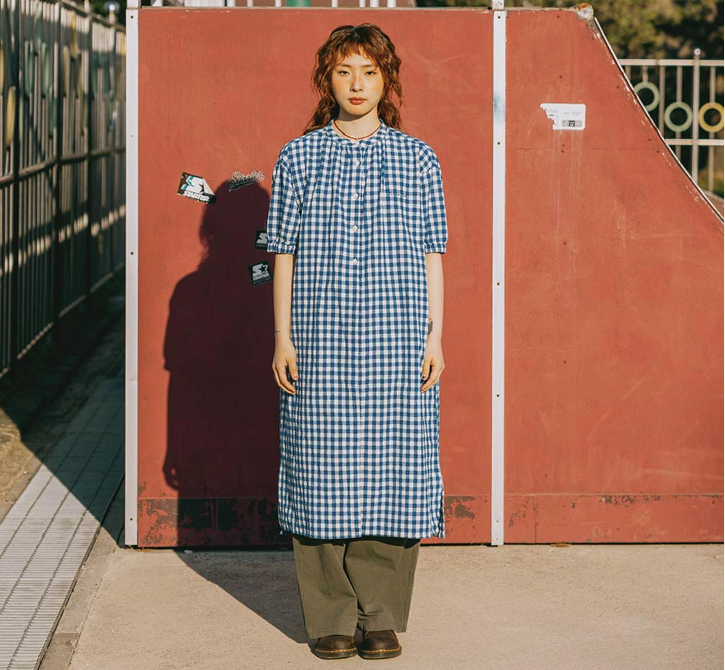 Kappy Design Gingham Check Linen Dress Blue