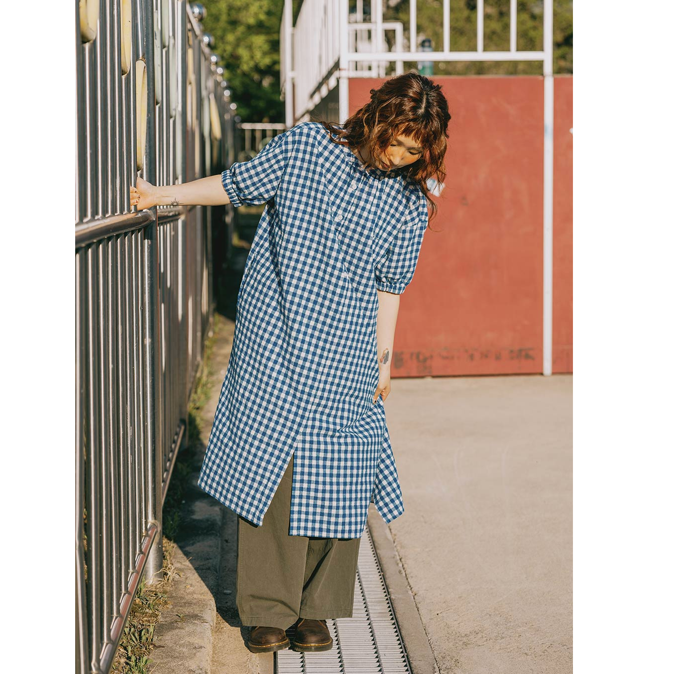 Kappy Design Gingham Check Linen Dress Blue