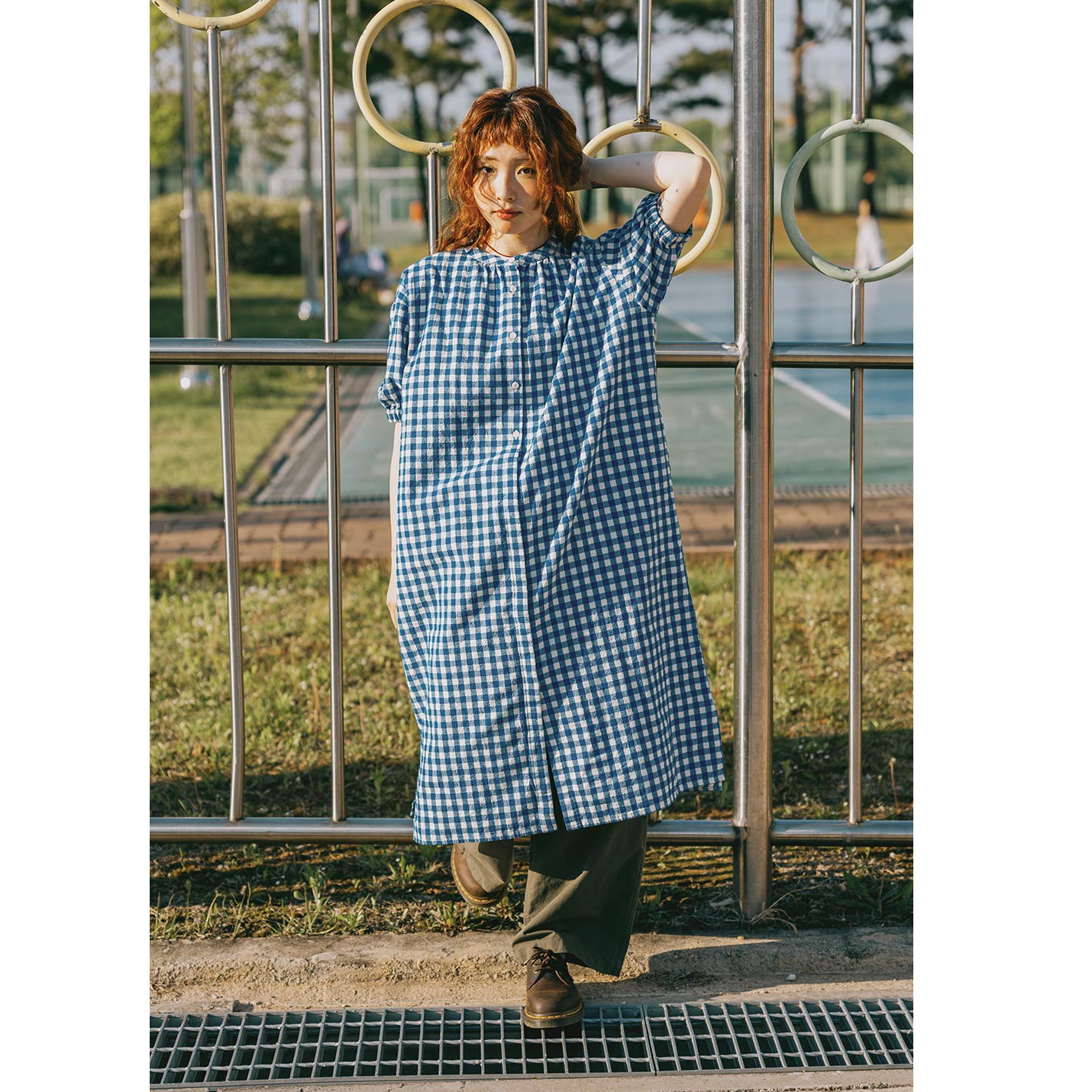 Kappy Design Gingham Check Linen Dress Blue