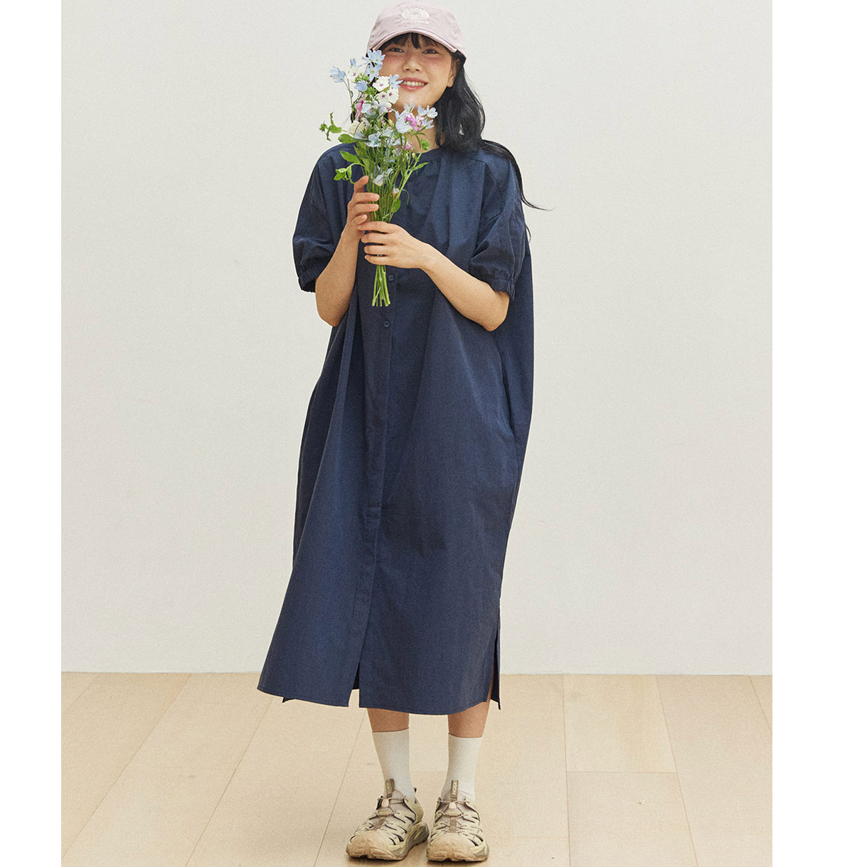 Kappy Design Band Collar Dress Navy