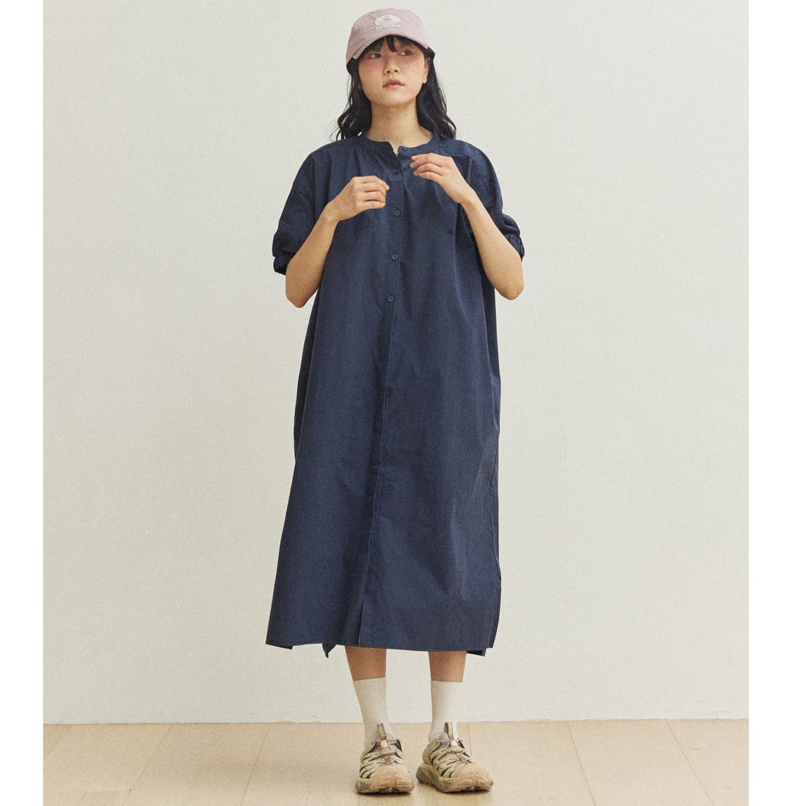 Kappy Design Band Collar Dress Navy