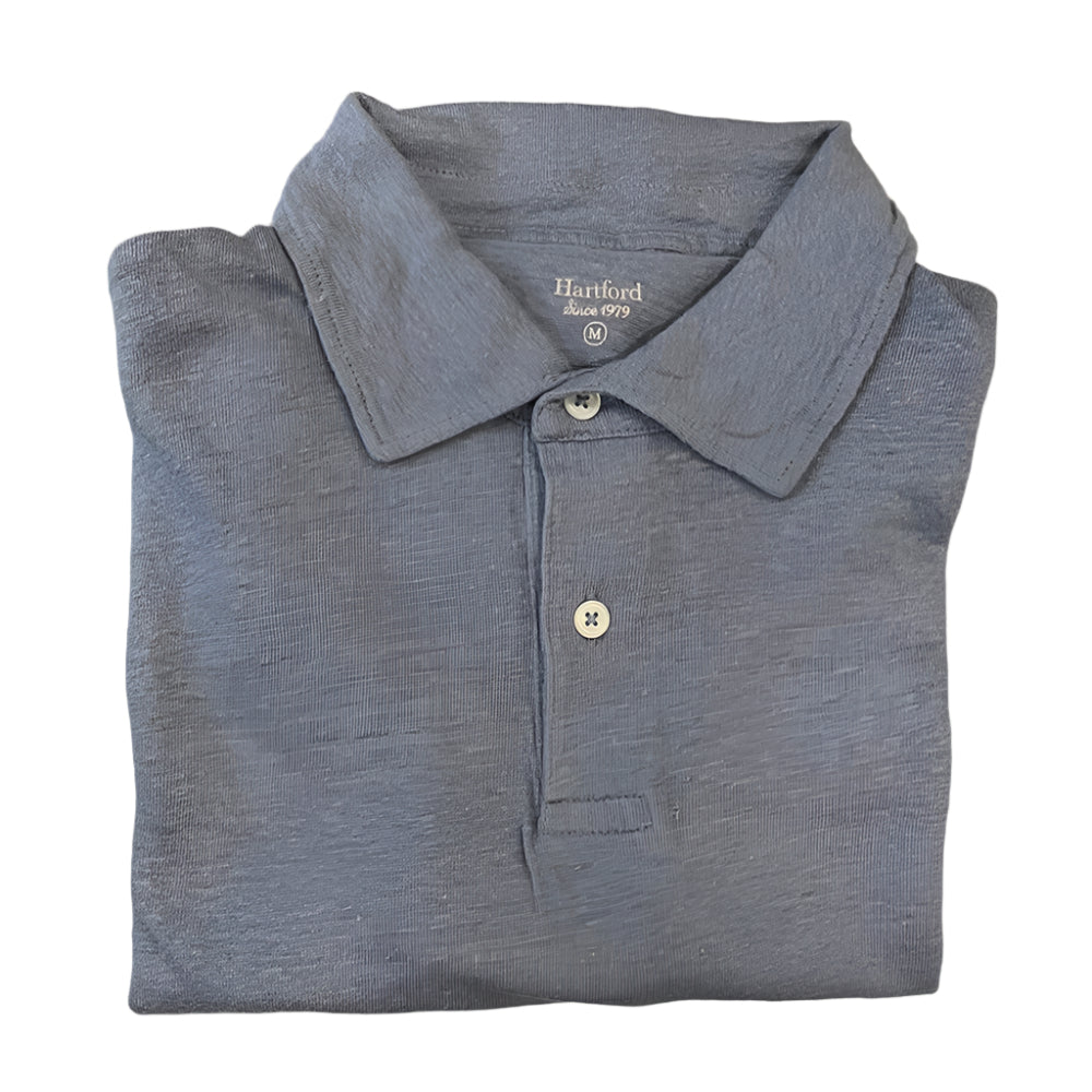 Hartford SS Knitted Linen Polo Storm Blue