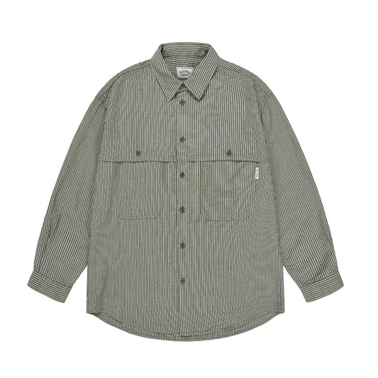 Kappy Design Stripe Pocket Work Shirt Khaki