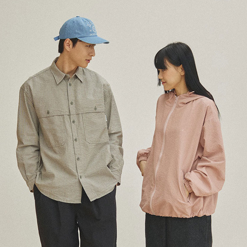 Kappy Design Stripe Pocket Work Shirt Khaki