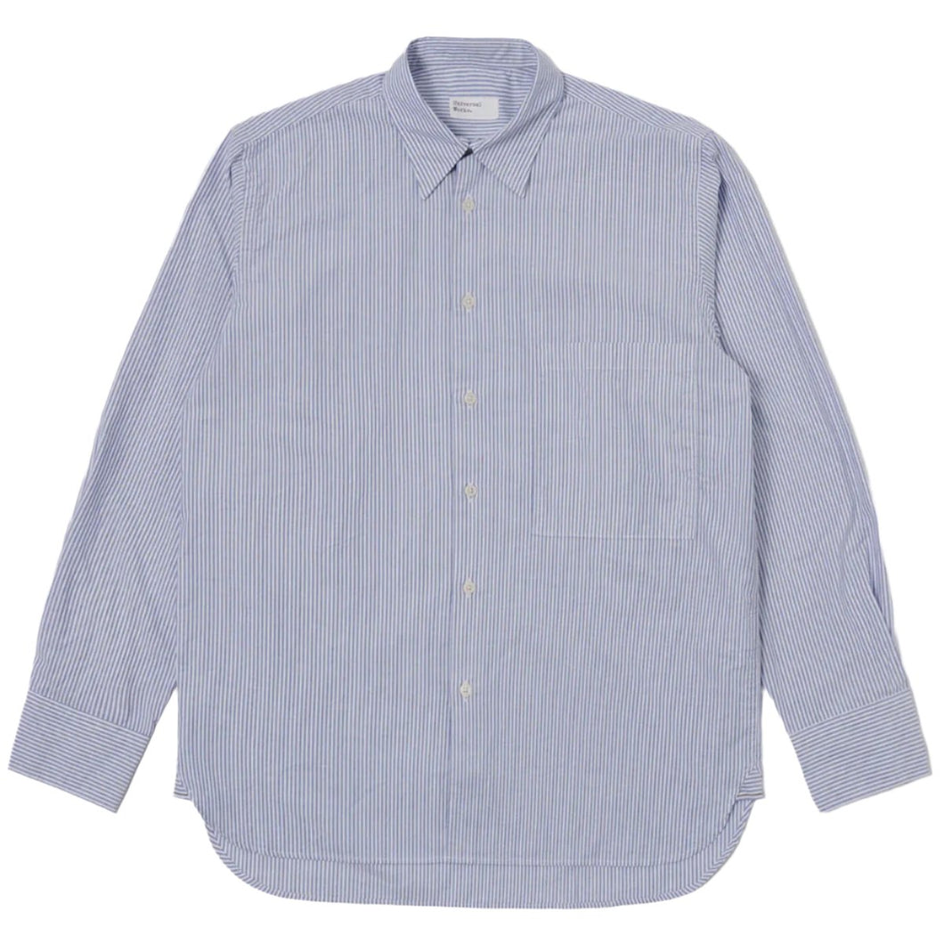 Universal Works Square Pocket Shirt Security Stripe Navy