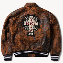 Load image into Gallery viewer, Aries Distressed Letterman Jacket Brown
