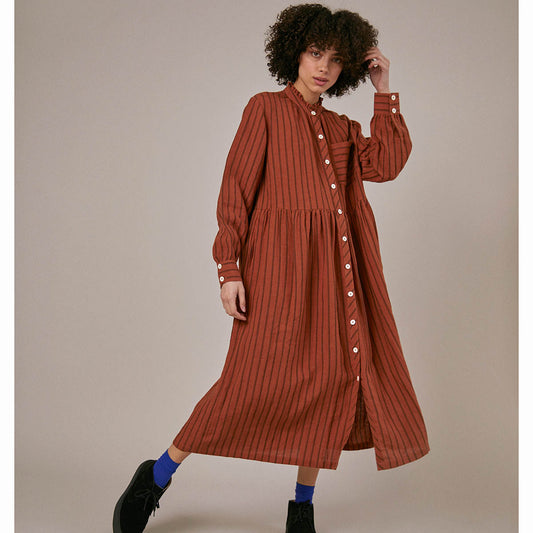 Sideline Whistle Dress Rust Stripe