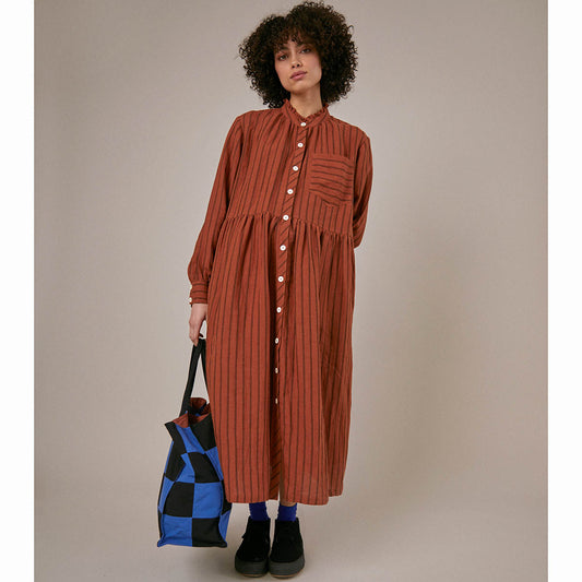Sideline Whistle Dress Rust Stripe