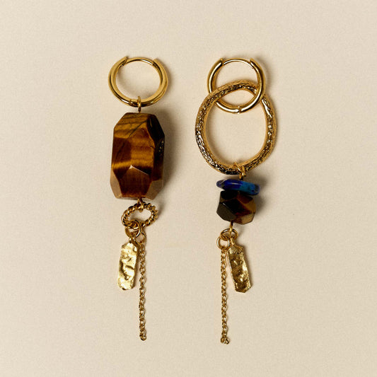 Sessun Toti Stone Earrings Tiger Blue