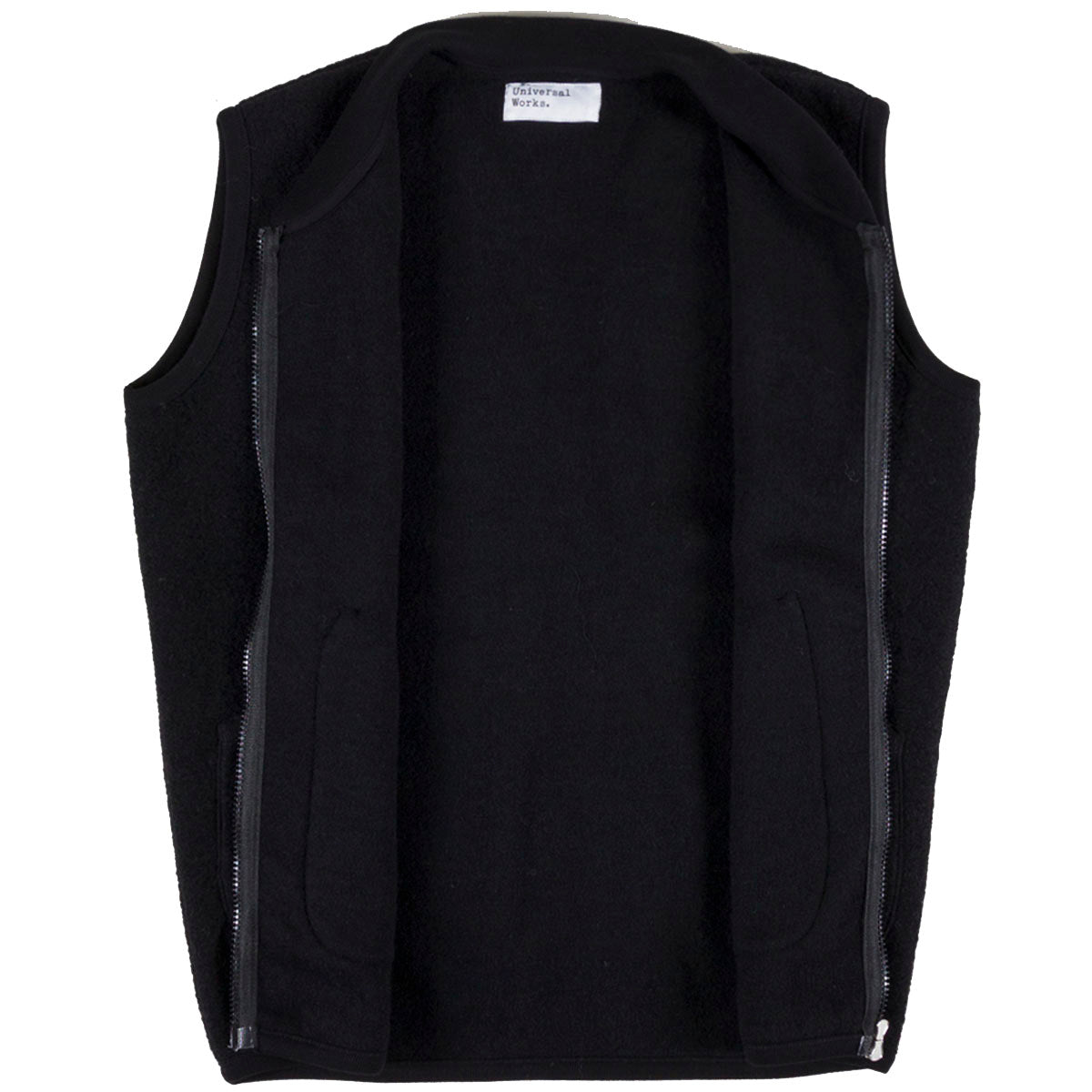 Universal Works Wool Fleece Zip Waistcoat Black