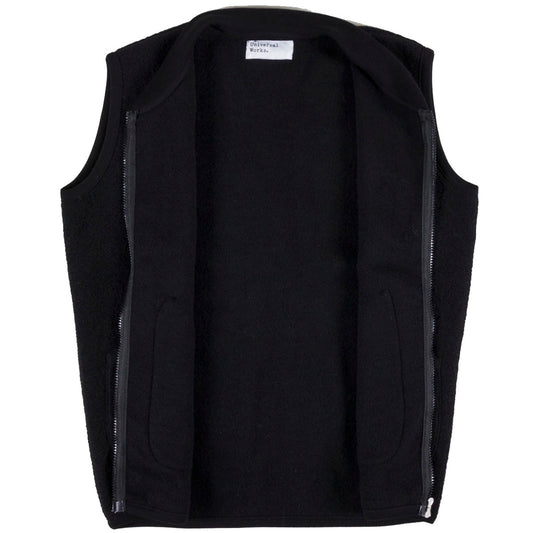Universal Works Wool Fleece Zip Waistcoat Black